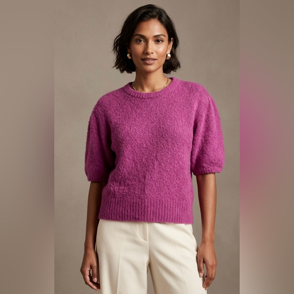 Banana Republic Fuzzy Alpaca Puff Sleeve Sweater - Magenta Purple - Size L
